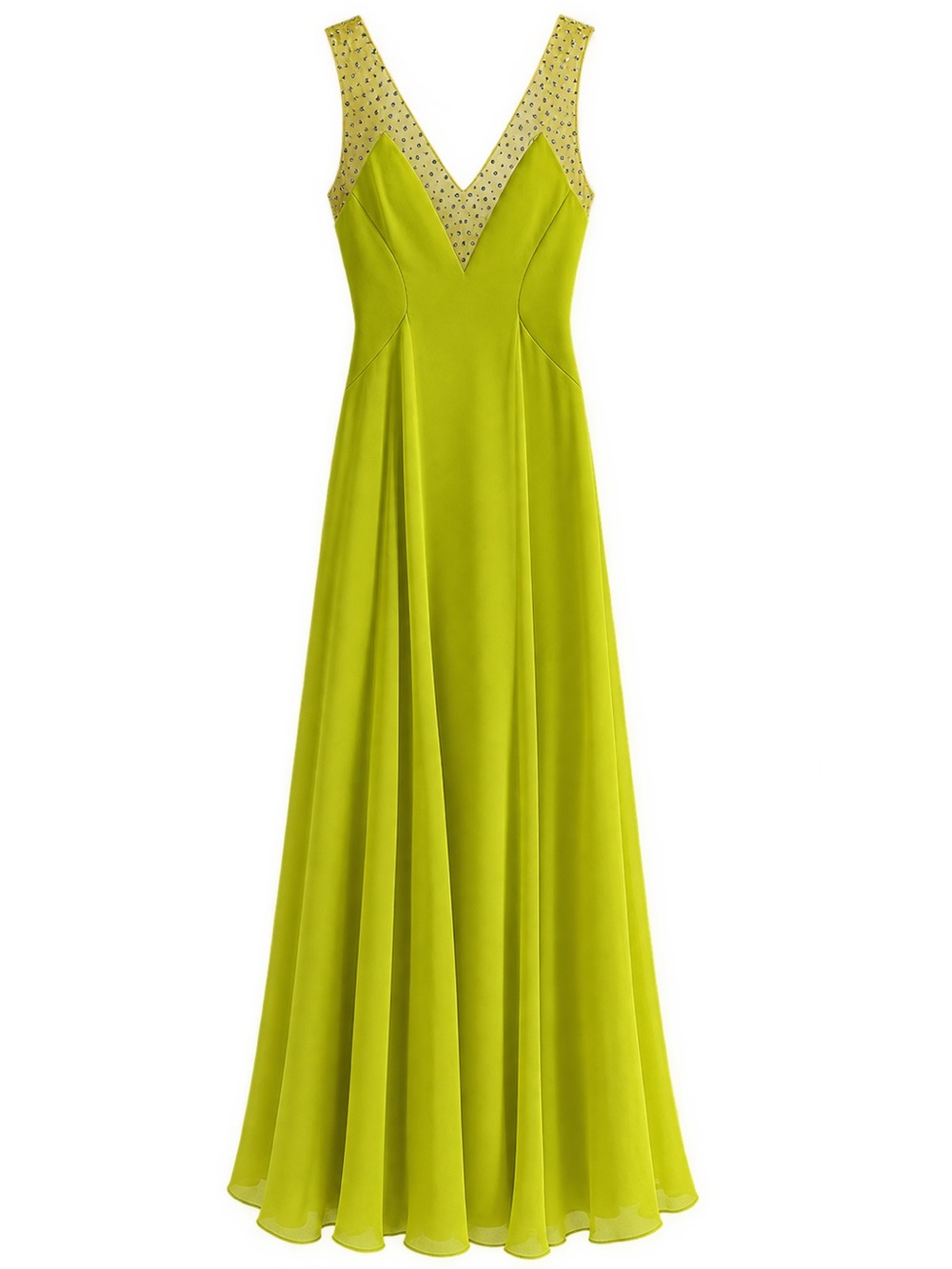 BCBGMaxAzria Bright Yellow V-Neck Prom Gown with Beaded Illusion Straps